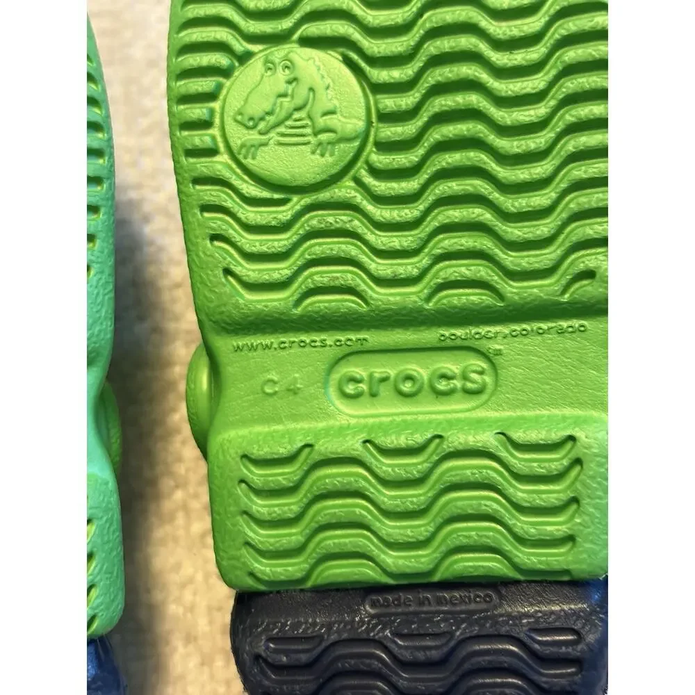 Crocs Electro Classic Clog Unisex Toddler Size C4 Green Navy Slip On Shoe